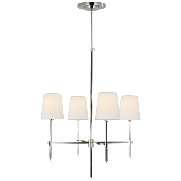 Bryant Small Chandelier in Polished Nickel with Linen Shades
