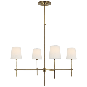 Bryant Large Chandelier in Hand-Rubbed Antique Brass with Linen Shades