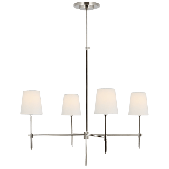 Bryant Large Chandelier in Polished Nickel with Linen Shades