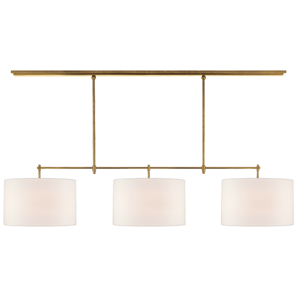 Bryant Large Billiard in Hand-Rubbed Antique Brass with Linen Shades