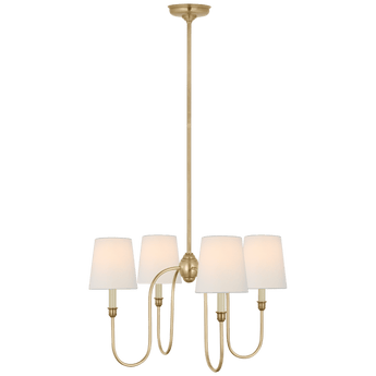 Vendome Small Chandelier in Hand-Rubbed Antique Brass with Linen Shades