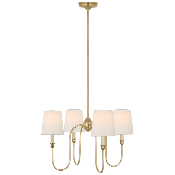 Vendome Small Chandelier in Hand-Rubbed Antique Brass with Linen Shades