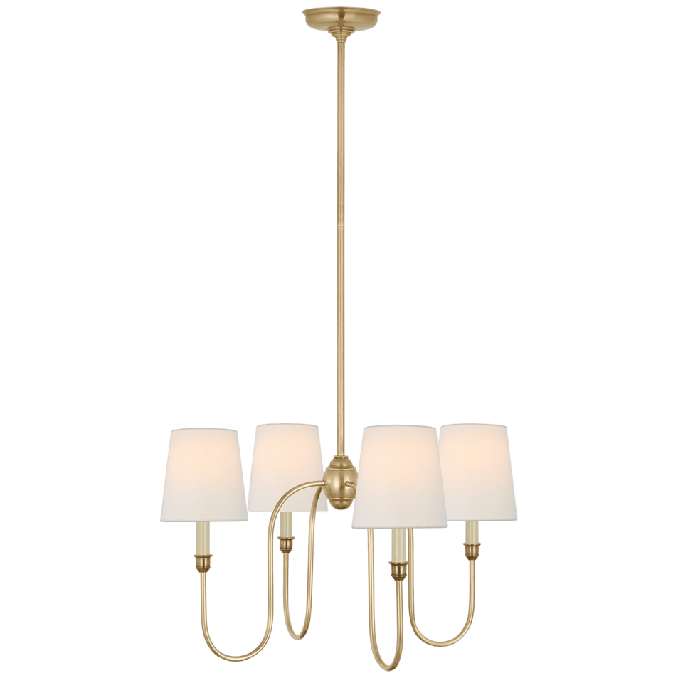 Vendome Small Chandelier in Hand-Rubbed Antique Brass with Linen Shades