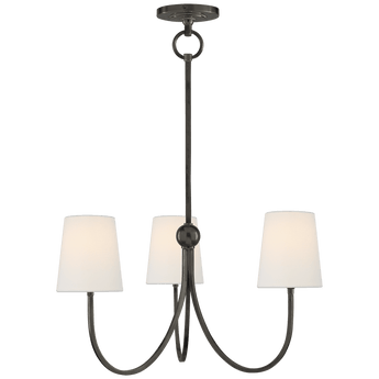 Reed Small Chandelier in Bronze with Linen Shades