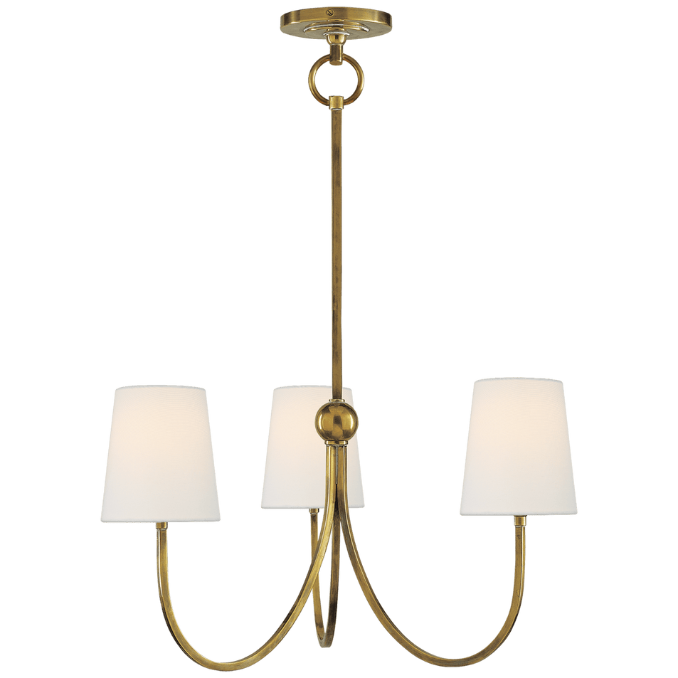 Reed Small Chandelier in Hand-Rubbed Antique Brass with Linen Shades