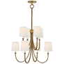 Reed Large Chandelier in Hand-Rubbed Antique Brass with Linen Shades