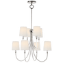 Reed Large Chandelier in Polished Nickel with Linen Shades