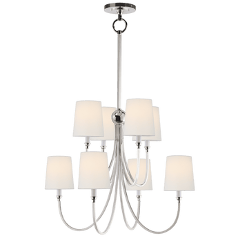 Reed Large Chandelier in Polished Nickel with Linen Shades