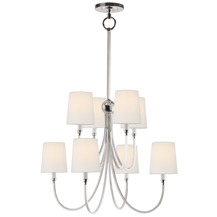 Reed Large Chandelier in Polished Nickel with Linen Shades