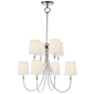 Reed Large Chandelier in Polished Nickel with Linen Shades