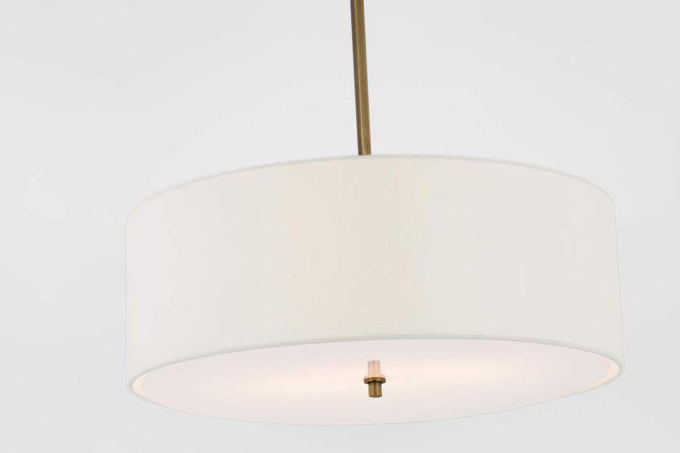 Reed Hanging Shade in Hand-Rubbed Antique Brass with Linen Shade