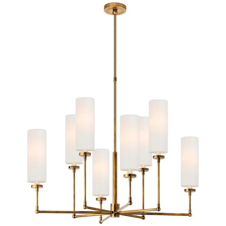Ziyi Large Chandelier in Hand-Rubbed Antique Brass with Linen Shades