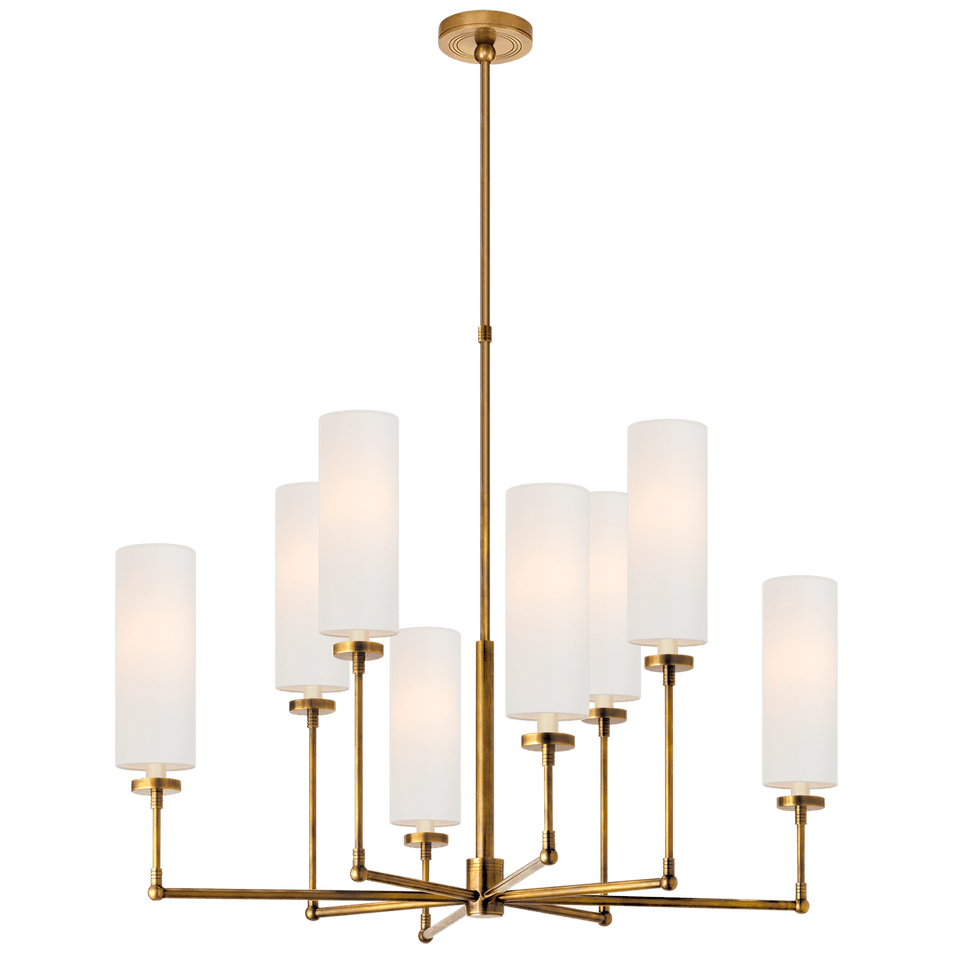 Ziyi Large Chandelier in Hand-Rubbed Antique Brass with Linen Shades