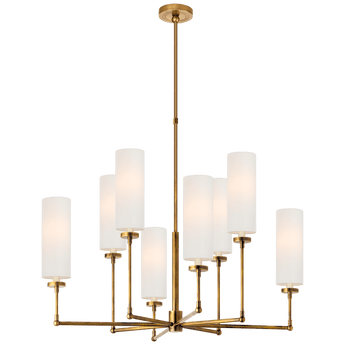 Ziyi Large Chandelier in Hand-Rubbed Antique Brass with Linen Shades