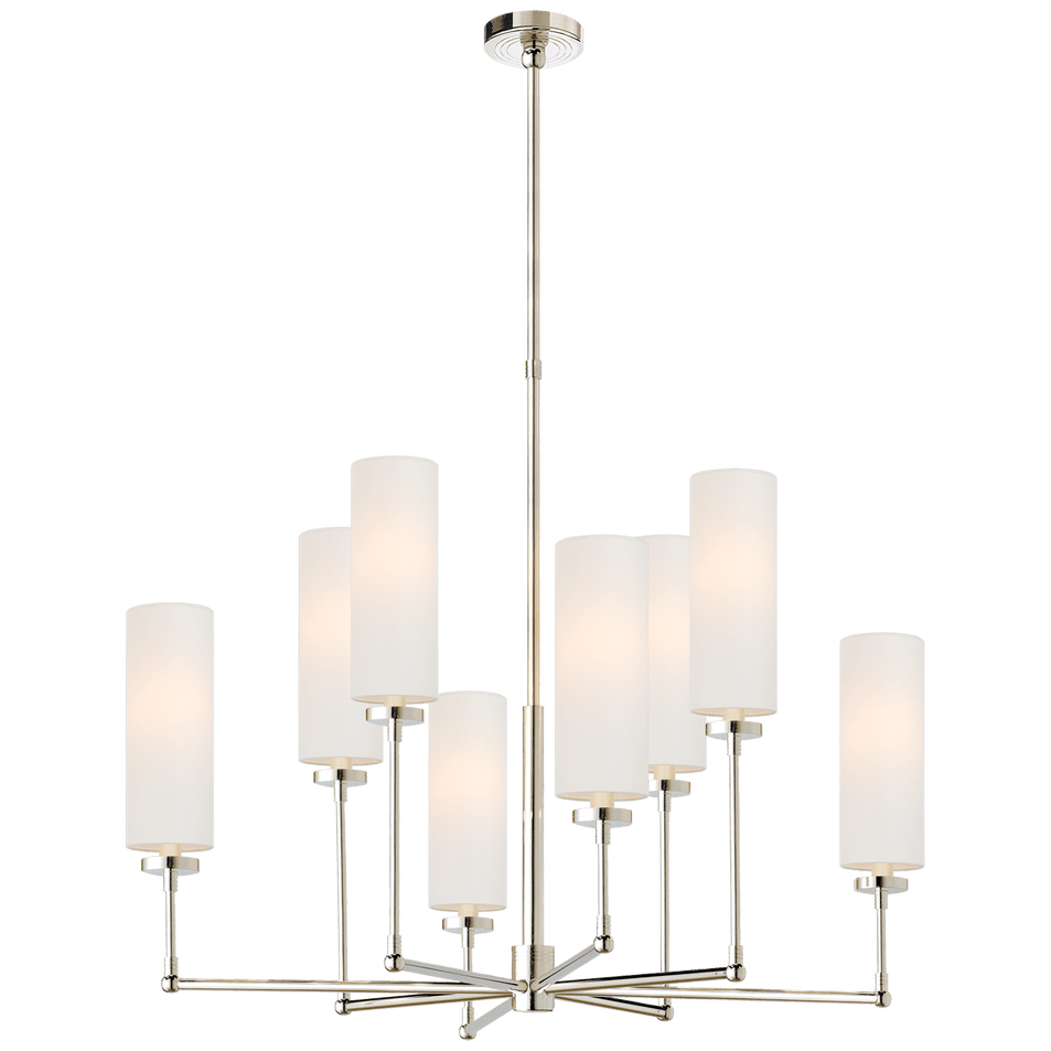 Ziyi Large Chandelier in Polished Nickel with Linen Shades