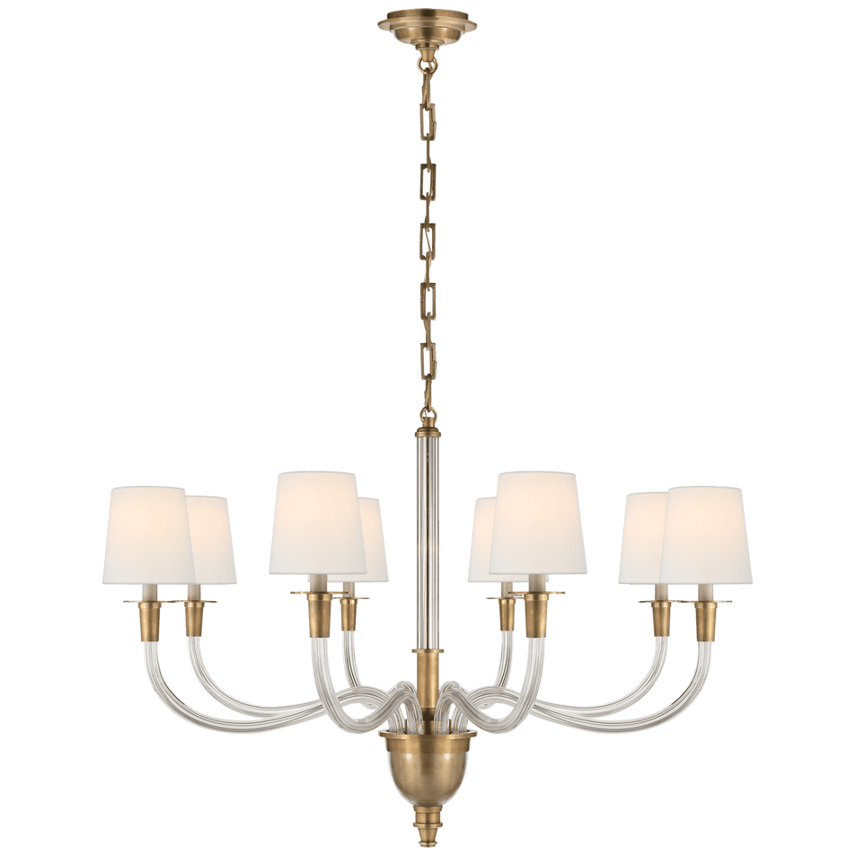 Vivian Large One-Tier Chandelier in Hand-Rubbed Antique Brass with Linen Shades