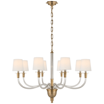 Vivian Large One-Tier Chandelier in Hand-Rubbed Antique Brass with Linen Shades