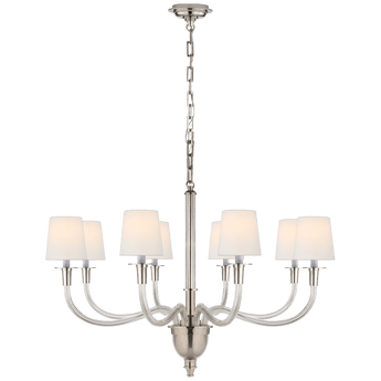 Vivian Large One-Tier Chandelier in Polished Nickel with Linen Shades