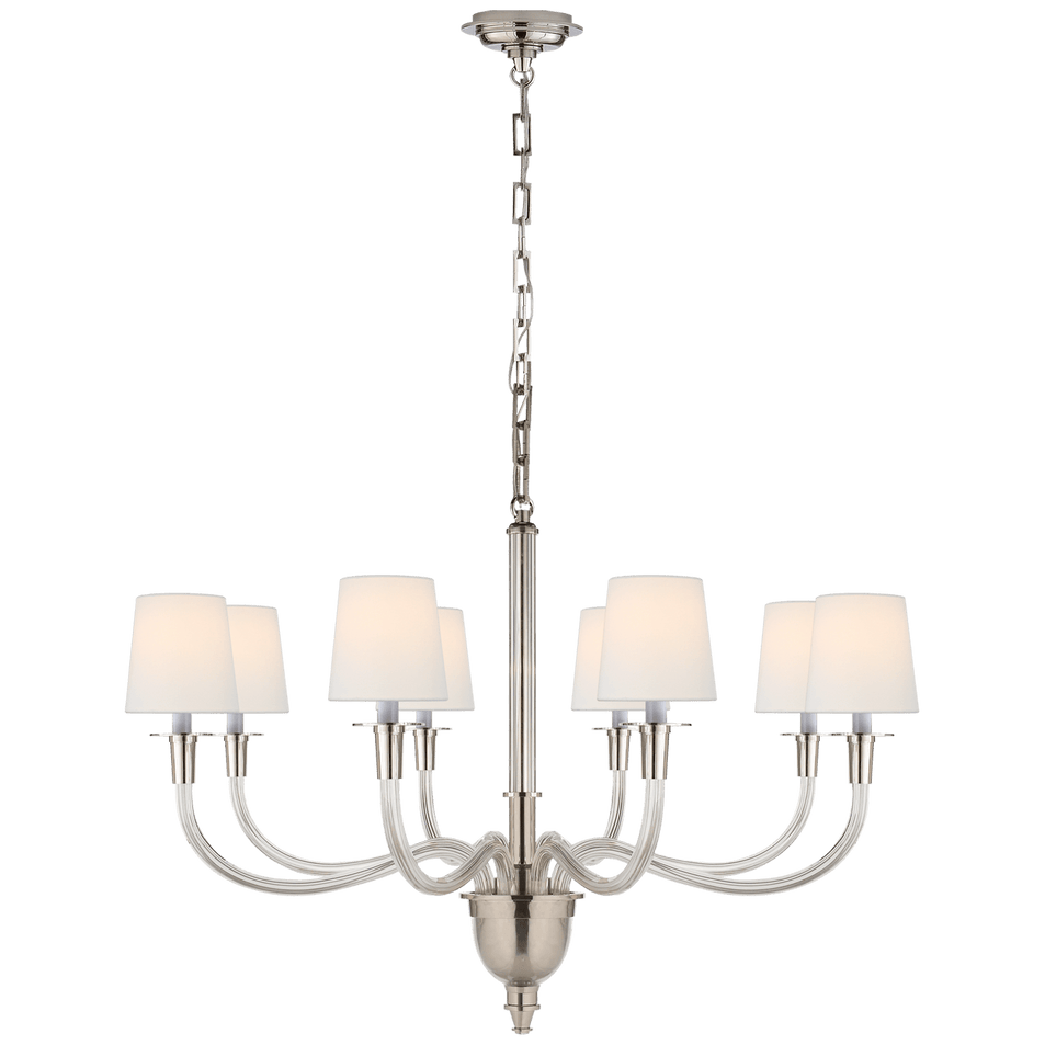 Vivian Large One-Tier Chandelier in Polished Nickel with Linen Shades