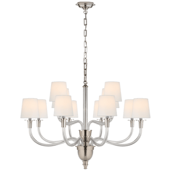 Vivian Large Two-Tier Chandelier in Polished Nickel with Linen Shades