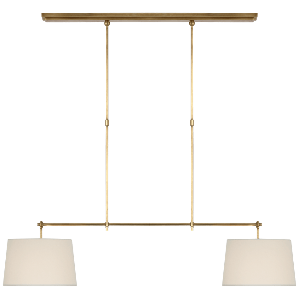 Bryant Medium Billiard in Hand-Rubbed Antique Brass with Linen Shades