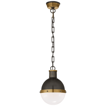 Hicks Small Pendant in Bronze and Hand-Rubbed Antique Brass with White Glass