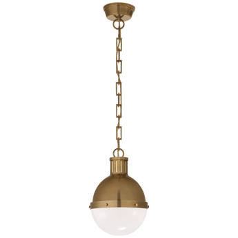 Hicks Small Pendant in Hand-Rubbed Antique Brass with White Glass