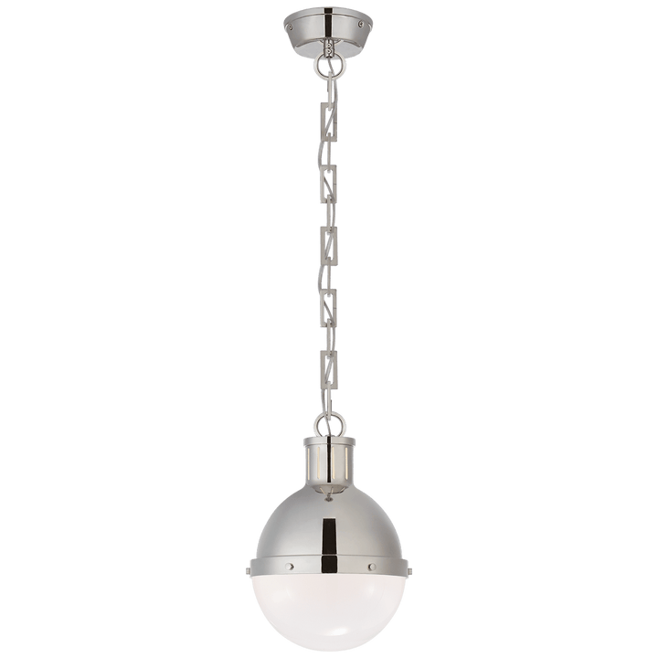 Hicks Small Pendant in Polished Nickel with White Glass