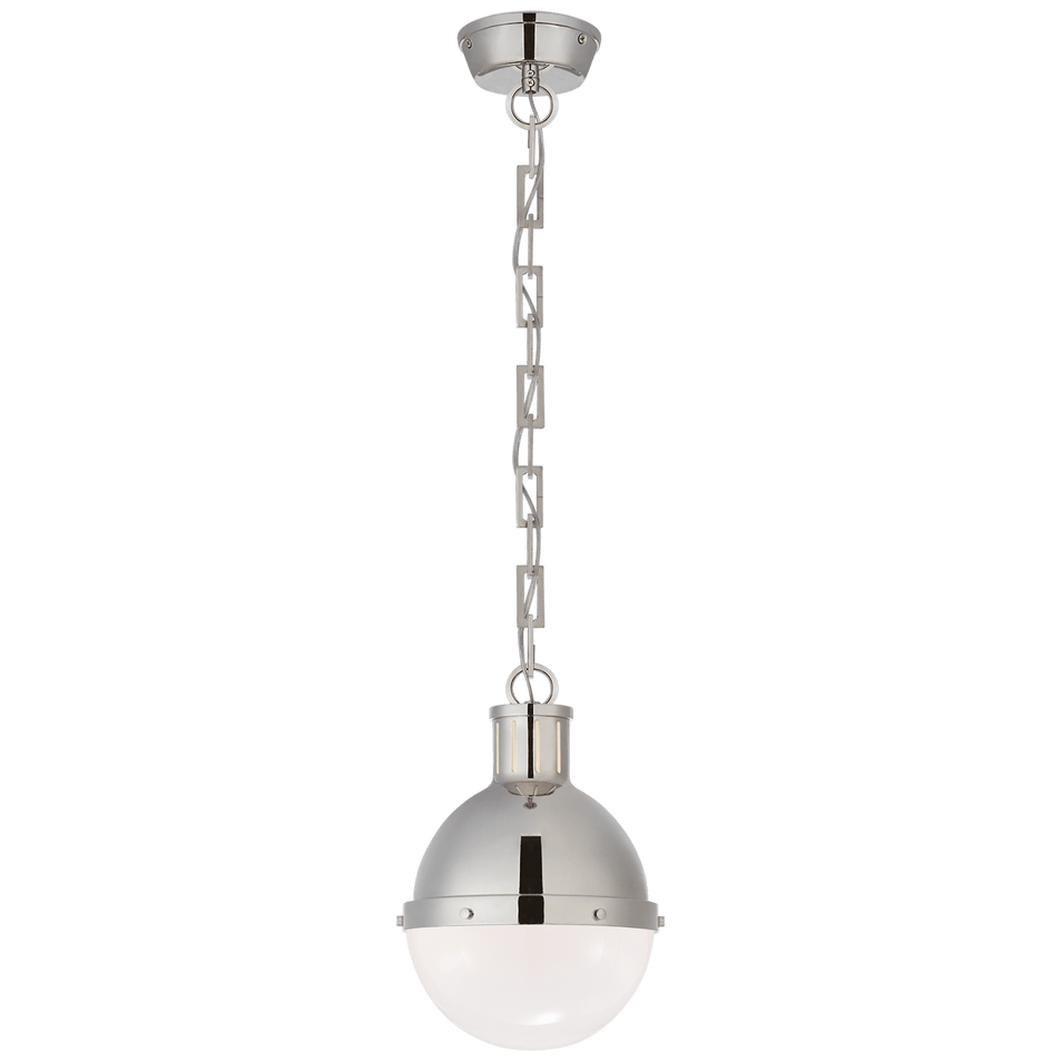 Hicks Small Pendant in Polished Nickel with White Glass
