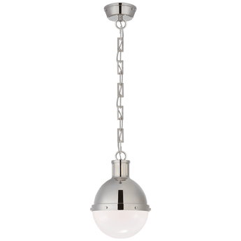 Hicks Small Pendant in Polished Nickel with White Glass