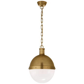 Hicks Large Pendant in Hand-Rubbed Antique Brass with White Glass