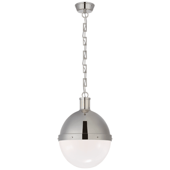 Hicks Large Pendant in Polished Nickel with White Glass