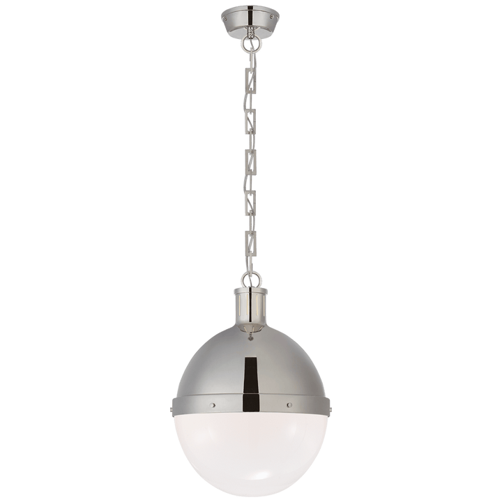 Hicks Large Pendant in Polished Nickel with White Glass