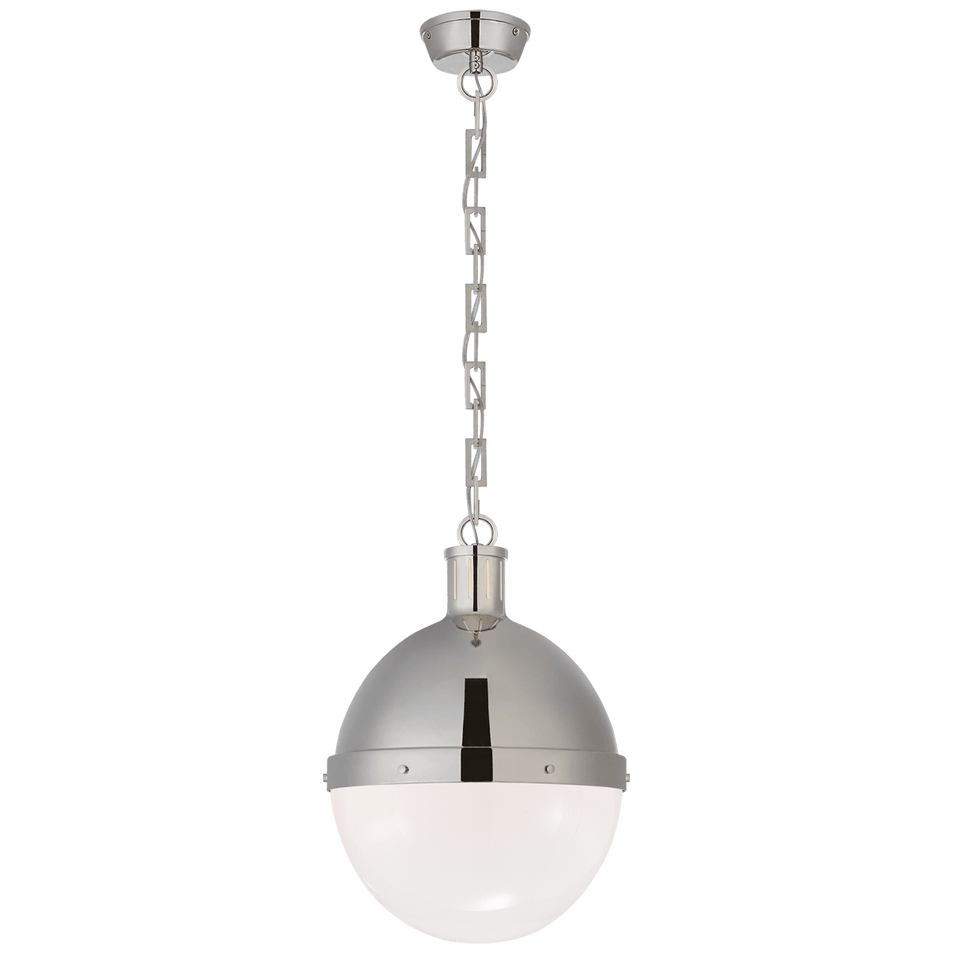 Hicks Large Pendant in Polished Nickel with White Glass