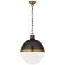 Hicks Extra Large Pendant in Bronze and Hand-Rubbed Antique Brass with White Glass