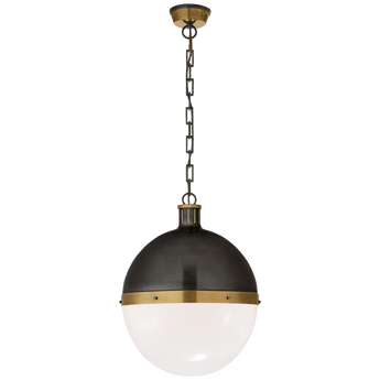 Hicks Extra Large Pendant in Bronze and Hand-Rubbed Antique Brass with White Glass