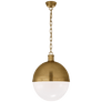 Hicks Extra Large Pendant in Hand-Rubbed Antique Brass with White Glass