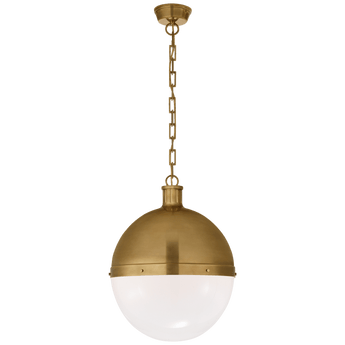 Hicks Extra Large Pendant in Hand-Rubbed Antique Brass with White Glass