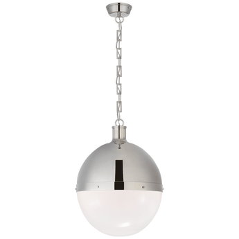 Hicks Extra Large Pendant in Polished Nickel with White Glass