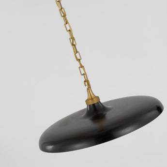 Piatto Medium Pendant in Hand-Rubbed Antique Brass with Aged Iron Shade