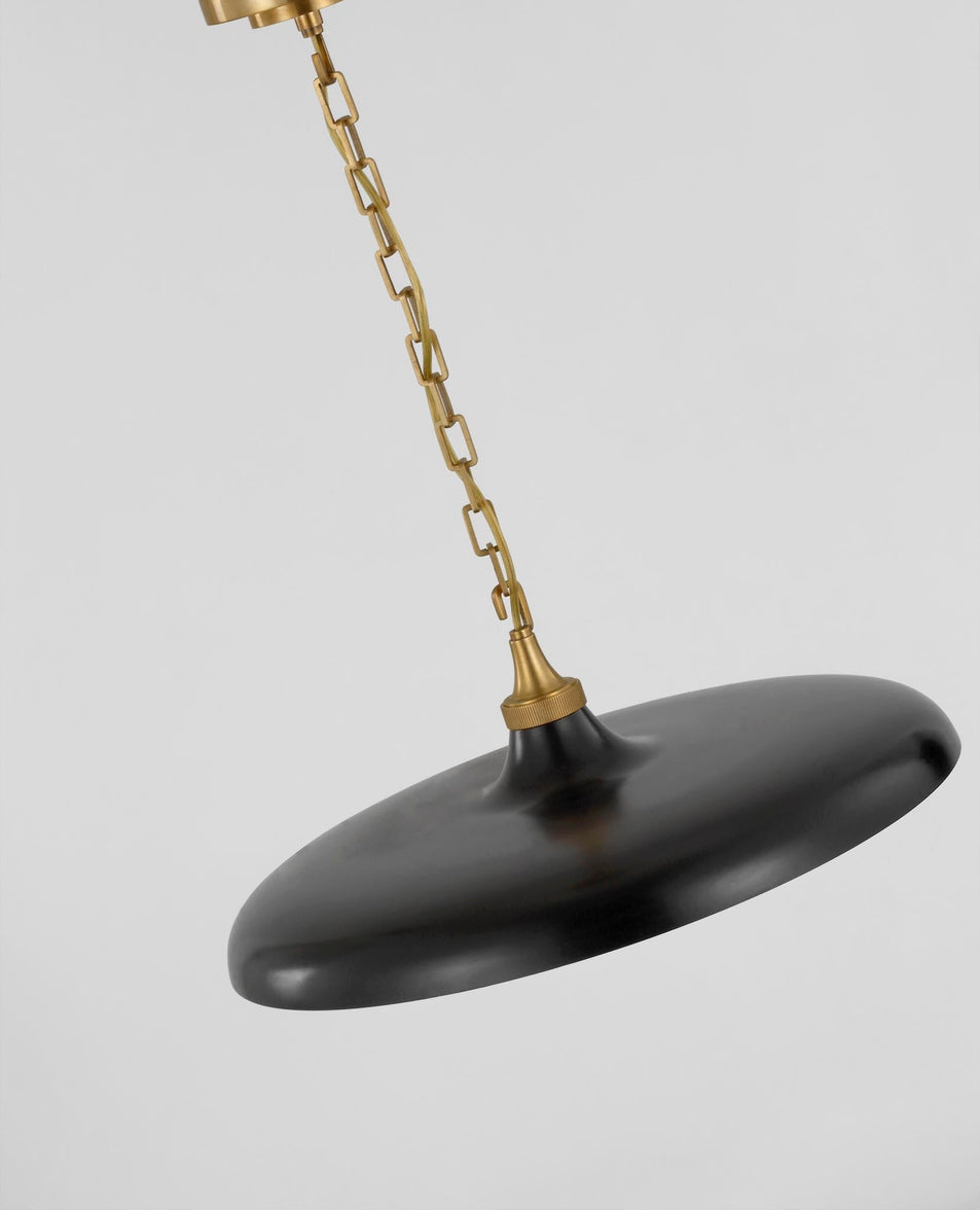 Piatto Medium Pendant in Hand-Rubbed Antique Brass with Aged Iron Shade