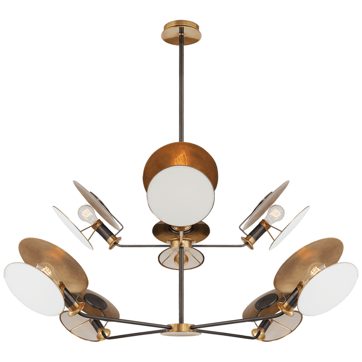 Osiris Large Reflector Chandelier in Bronze and Hand-Rubbed Antique Brass with Linen Diffuser