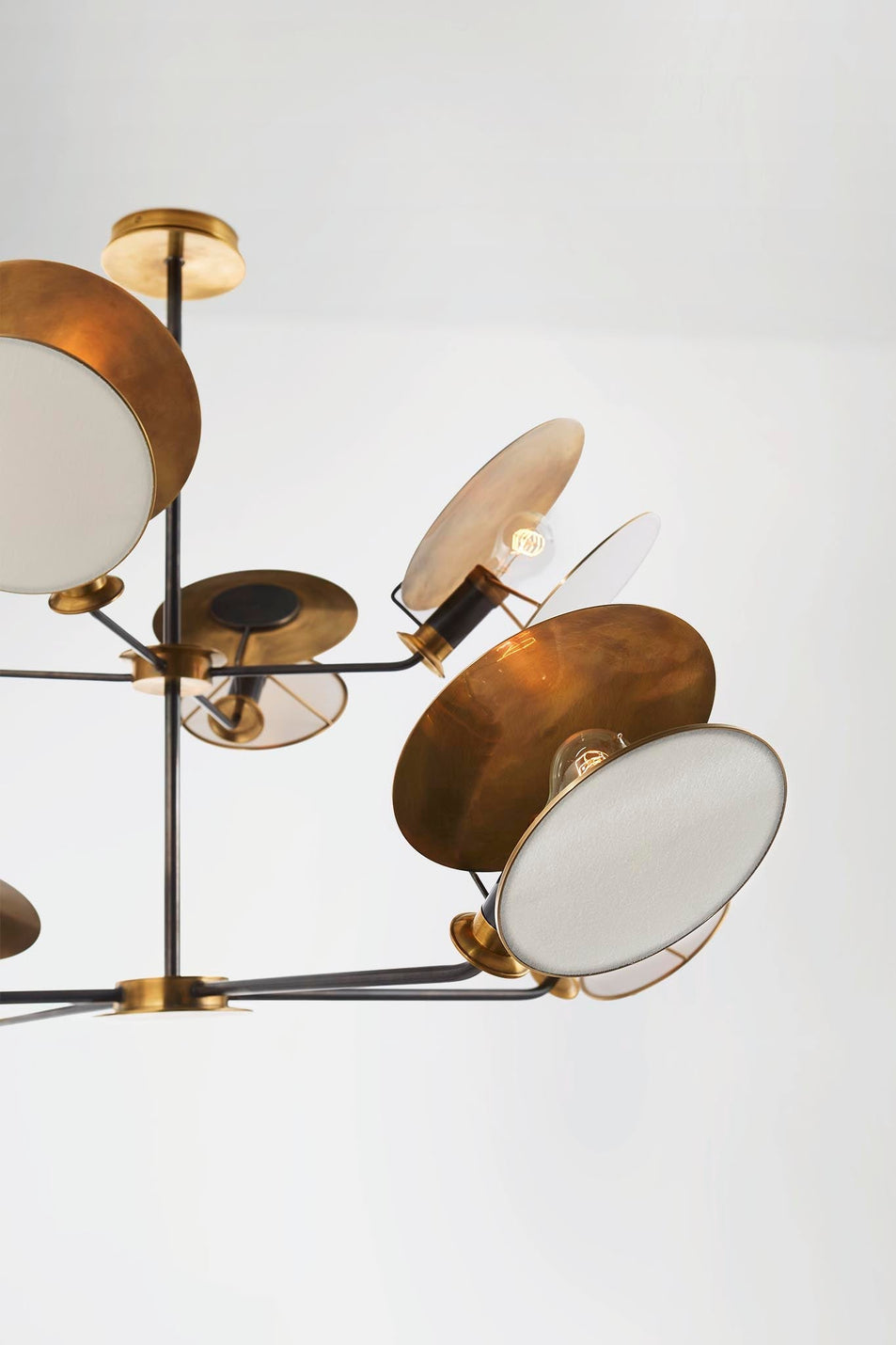 Osiris Large Reflector Chandelier in Bronze and Hand-Rubbed Antique Brass with Linen Diffuser