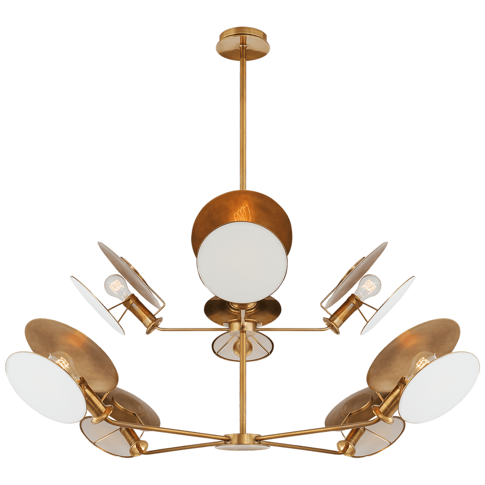 Osiris Large Reflector Chandelier in Hand-Rubbed Antique Brass with Linen Diffuser