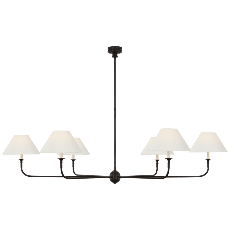 Piaf Oversized Chandelier in Aged Iron and Ebonized Oak with Linen Shades
