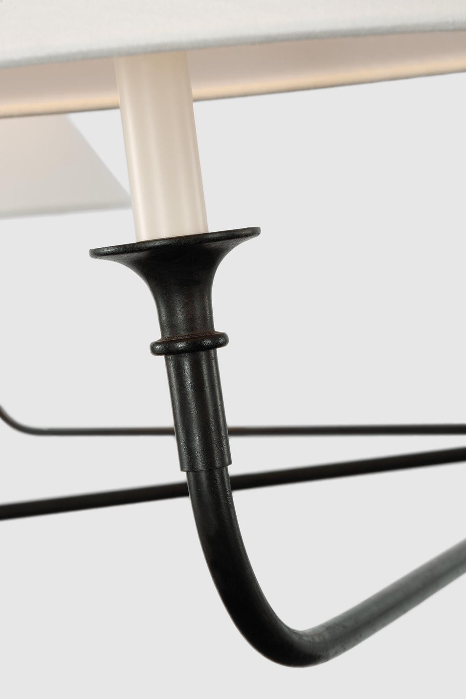 Piaf Oversized Chandelier in Aged Iron and Ebonized Oak with Linen Shades