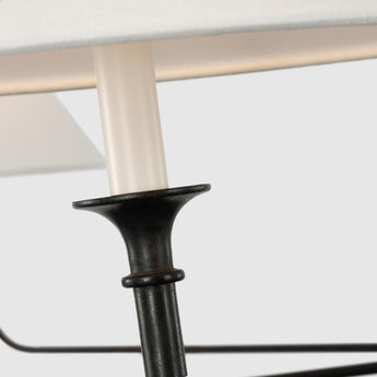 Piaf Oversized Chandelier in Aged Iron and Ebonized Oak with Linen Shades