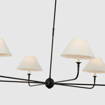 Piaf Oversized Chandelier in Aged Iron and Ebonized Oak with Linen Shades