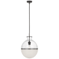 Maxey 14" Globe Pendant in Bronze with Clear Glass and White Glass
