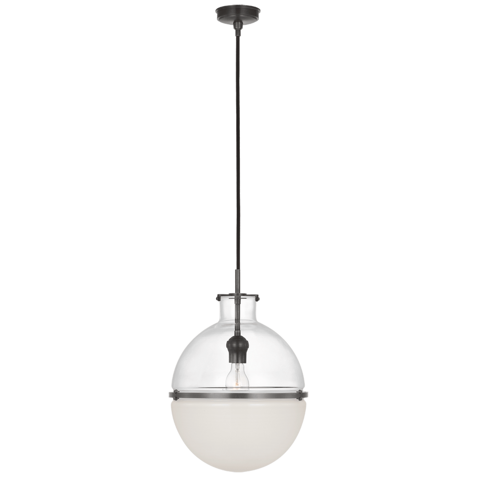 Maxey 14" Globe Pendant in Bronze with Clear Glass and White Glass